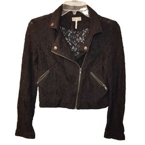 Moto Jacket Womens Size Small Black Lace Cropped Whimsigoth Zipper